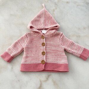 Nordstrom Pink Baby Hooded Sweater with Wood Buttons and Hood Size Newborn